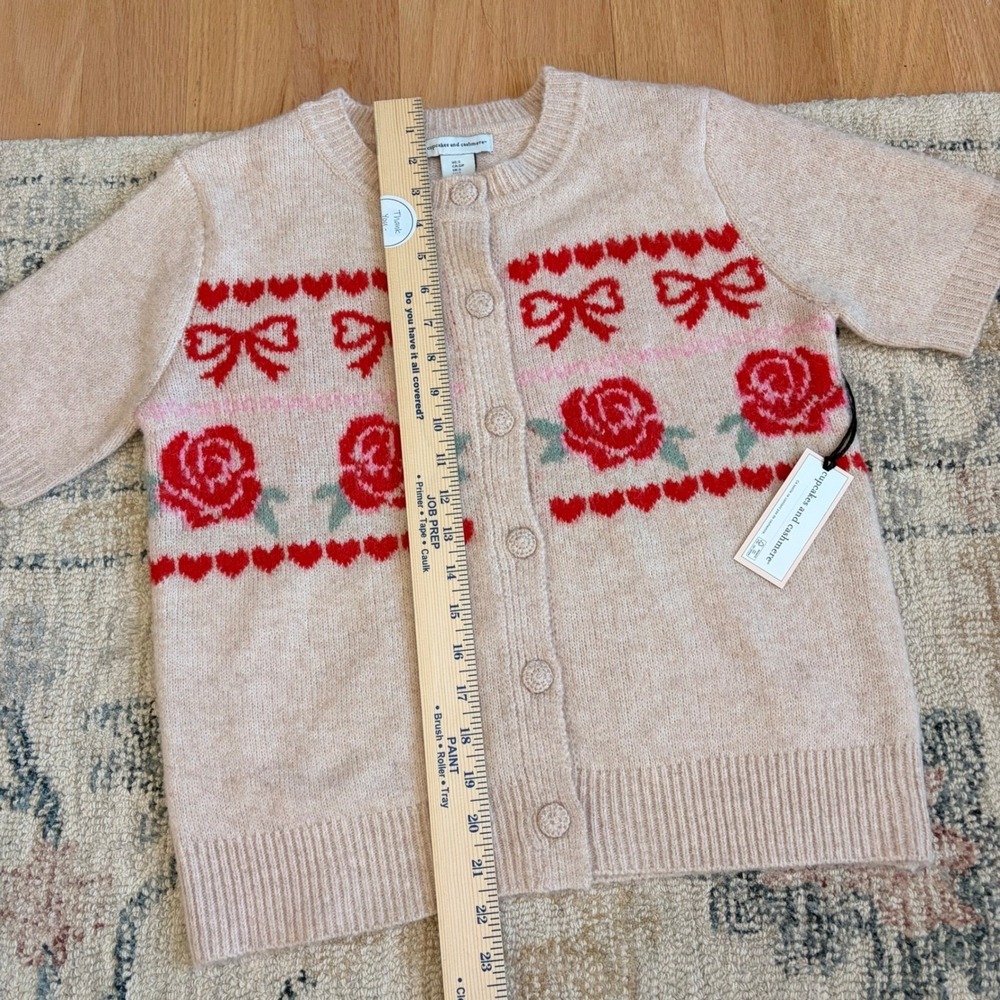 Cupcakes and Cashmere Rose Hearts Short Sleeve Cardigan Size S Coquette Preppy - Picture 4 of 5